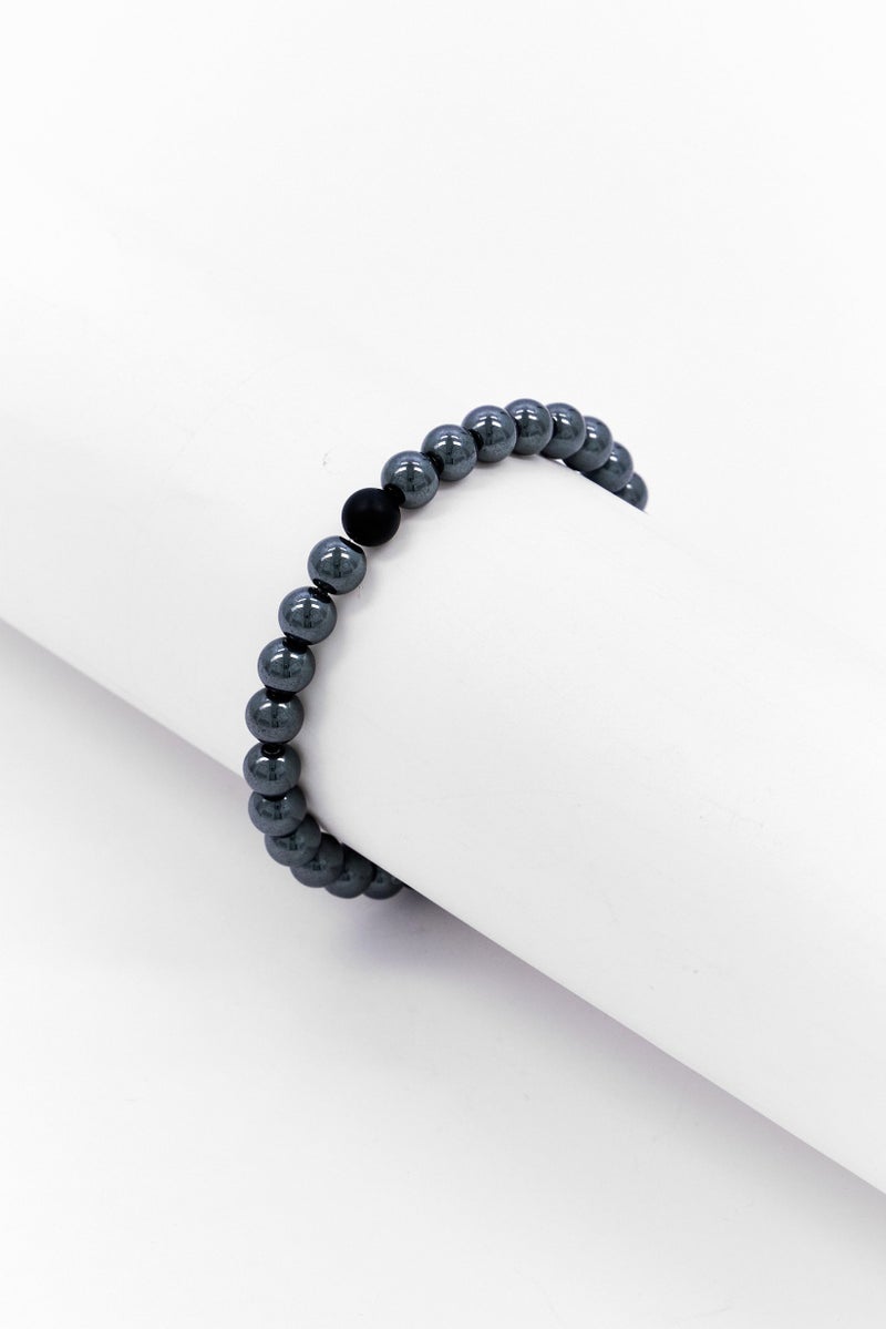 Steeltime Men Lava Hematite Crystal Beaded Stretch Bracelet, Silver - Image 2